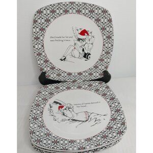 4 pc set 222 Fifth  Santa’s Babes New Danced In Her Head To Pin Up Girl Plate 8"